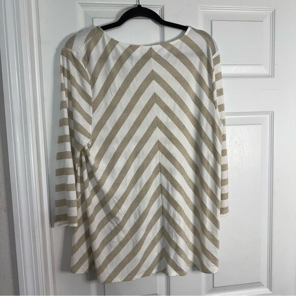 Chico's Gold and White Striped Long Sleeve Top L - Picture 4 of 7